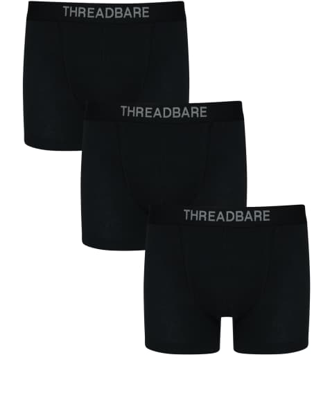 Threadbare 3-pack 'arnold' hipster fit boxer shorts in black - view 1
