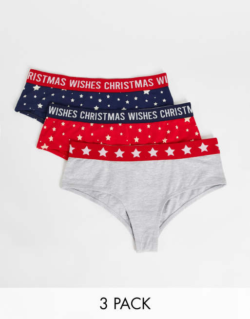 Threadbare 3 pack briefs in navy red star print ASOS