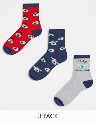 Threadbare 3 Pack Christmas Avomerry Socks In Navy And Red