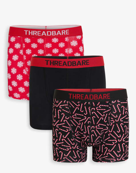 Threadbare 3-pack christmas print hipster fit boxer shorts in black - view 1