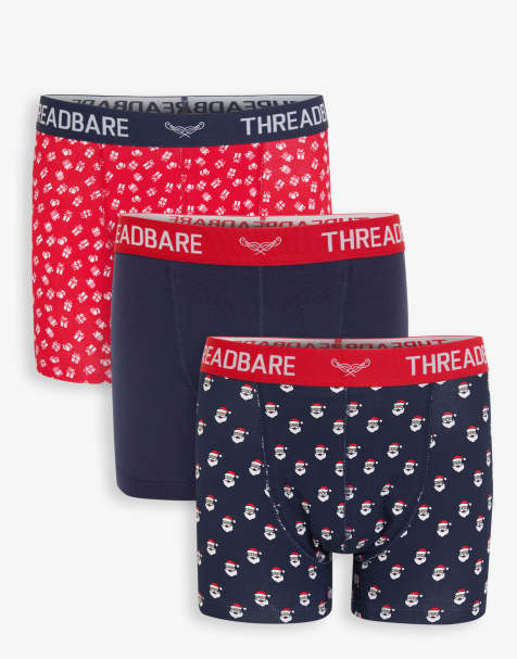 Threadbare 3-pack christmas print hipster fit boxer shorts in navy - view 1