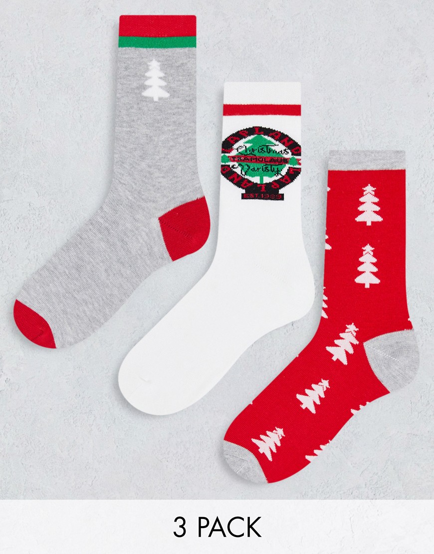 Threadbare 3-pack Christmas varsity socks in red and gray