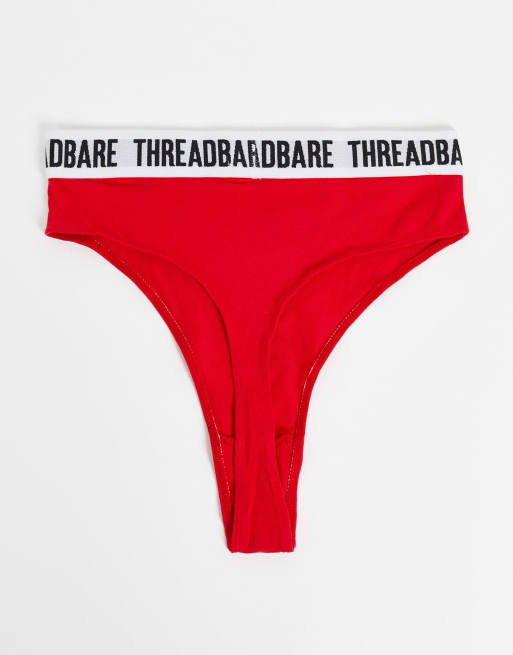 Threadbare 3 pack high waisted logo thong in gray / red / navy