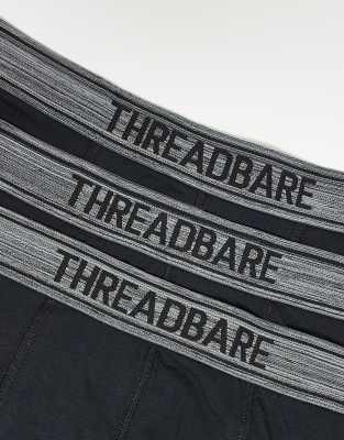 Threadbare 3-pack Hipster Boxers With Logo Waistband In Black