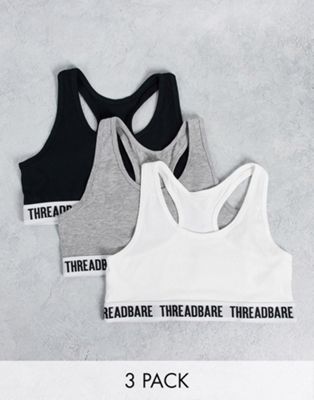 Threadbare 3 pack logo crop top in white / grey / black