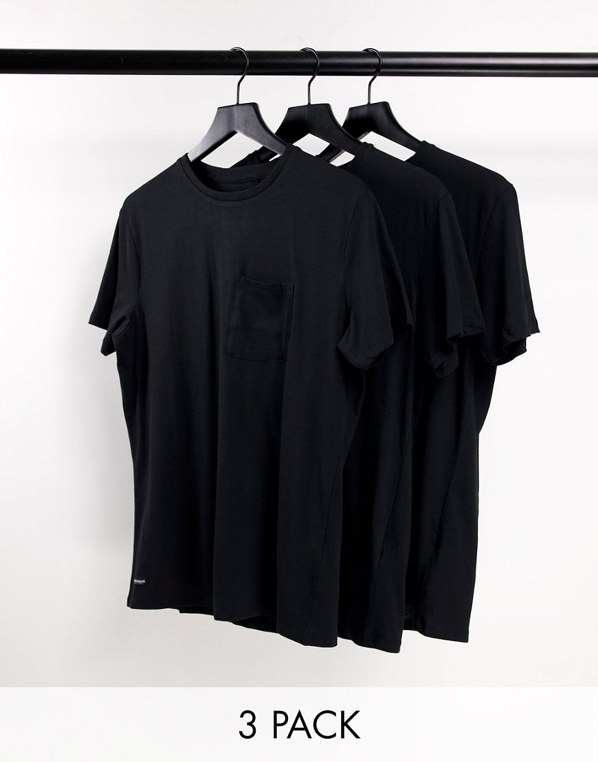 Threadbare 3 pack pocket t-shirt in black