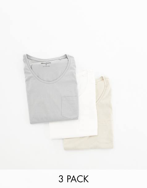 Threadbare 3 pack pocket vest in grey, stone & off white - view 1
