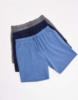 Threadbare 3-pack popcorn textured cotton lounge shorts in blue - view 1