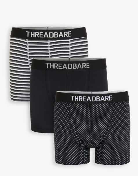 Threadbare 3-pack printed hipster fit boxer shorts in black - view 1