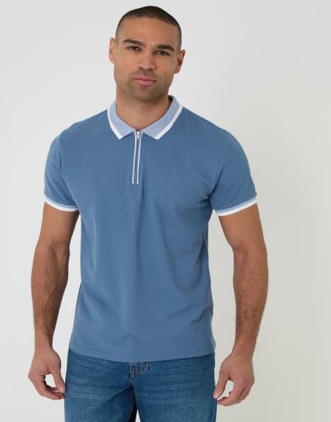Threadbare 3-pack quarter zip polo shirts in multi - view 1