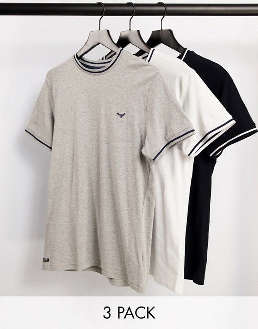 Threadbare 3 pack t-shirts in grey black & white