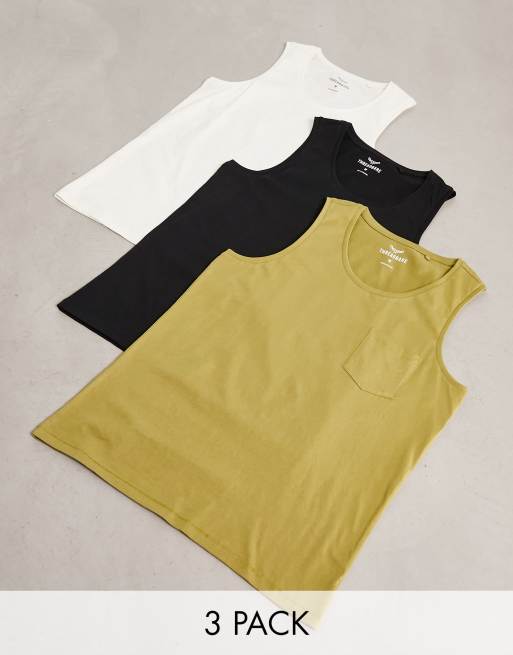 Threadbare 3 pack tank top in black, olive, off white