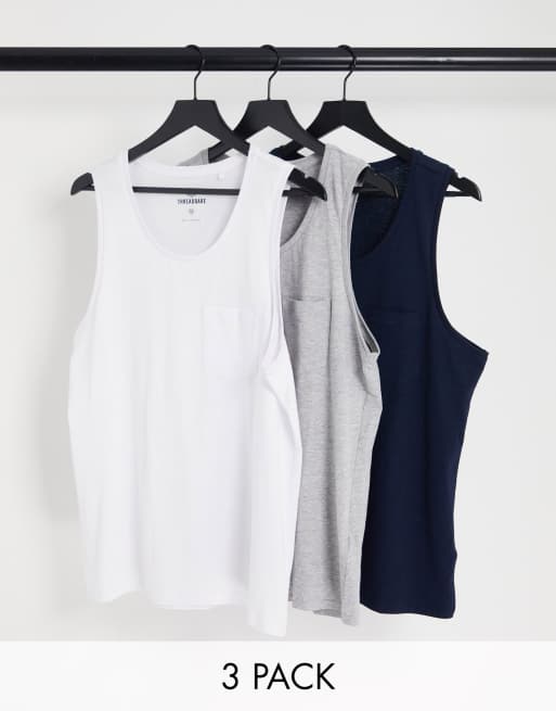 Threadbare 3 pack tank tops in navy white & gray ASOS