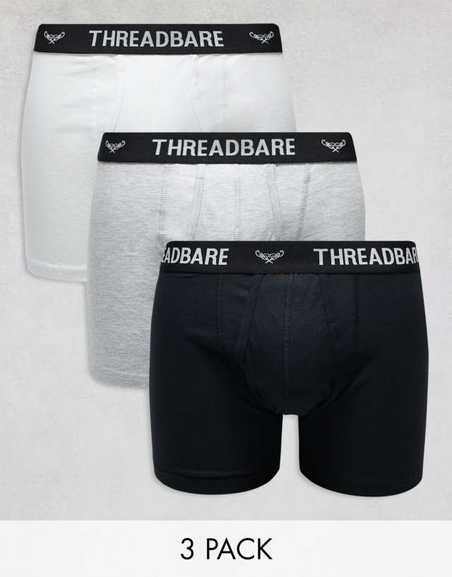 Threadbare - 3 pack trunks in black, grey and white