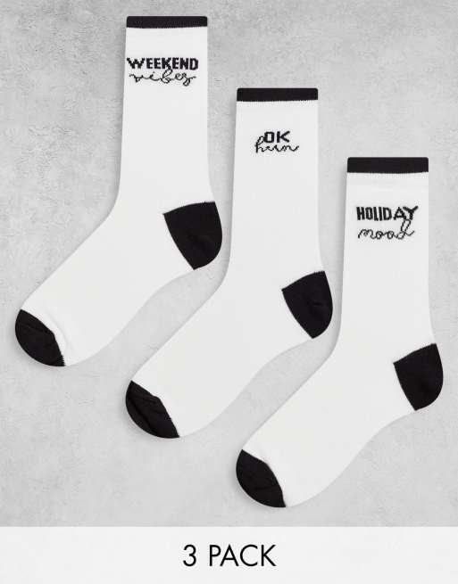 Threadbare 3 pack weekend vibes sports socks in white ASOS
