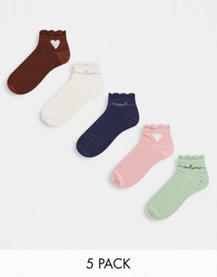Threadbare 5 pack ankle socks with frill in multi