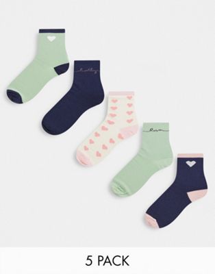 Threadbare 5 pack mood ankle socks in navy and sage mix