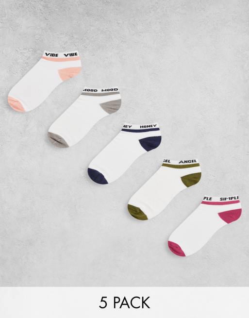Threadbare 5 pack vibes trainer socks in white ASOS