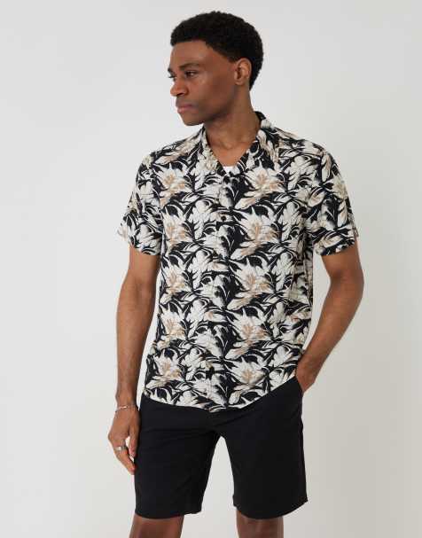 Threadbare Abstract print relaxed fit short sleeve shirt in black - view 1