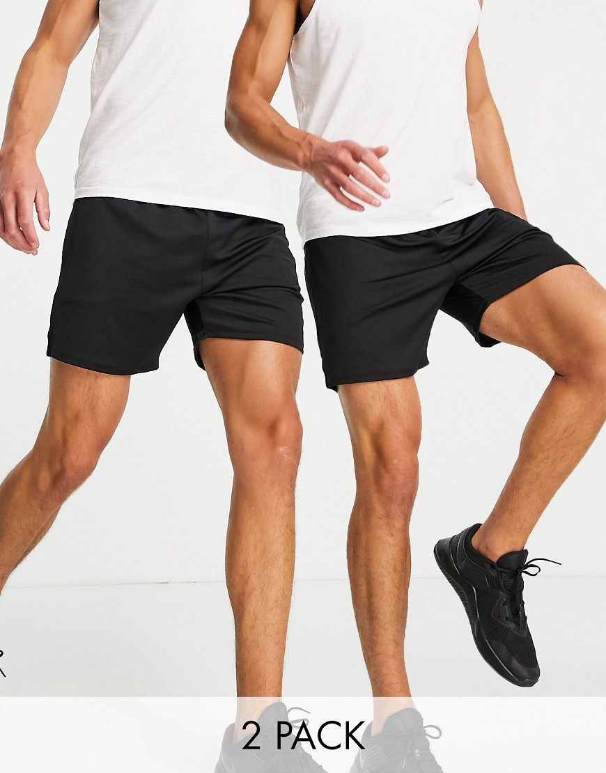 Threadbare Active 2 pack mid length training shorts in black