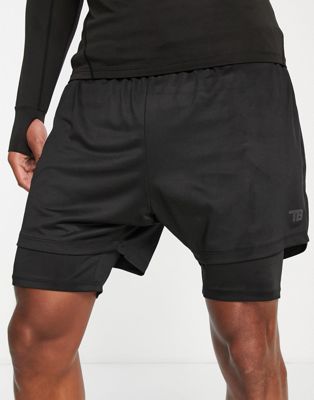 Threadbare Active double layer training shorts in black