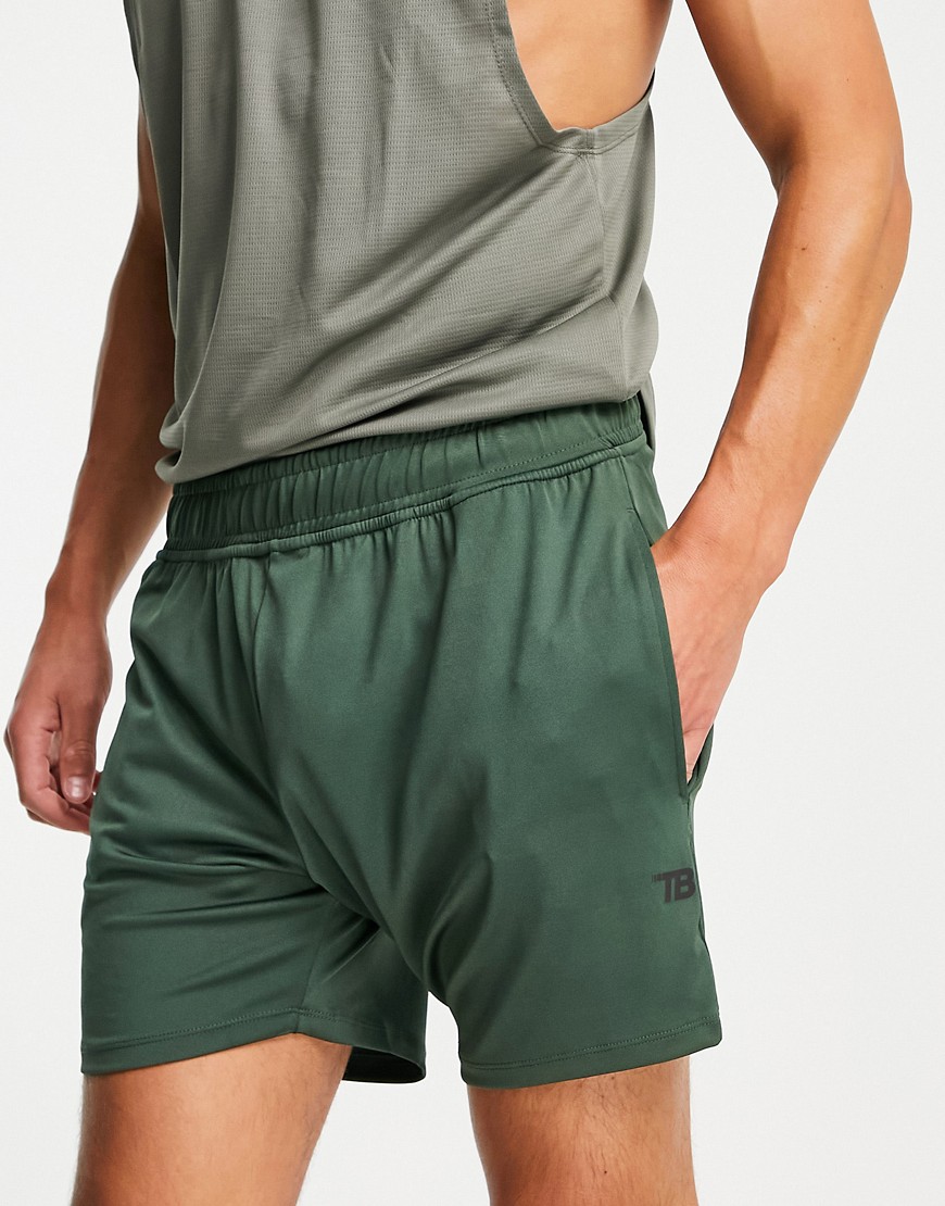 Threadbare Active mid length training shorts in khaki-Green