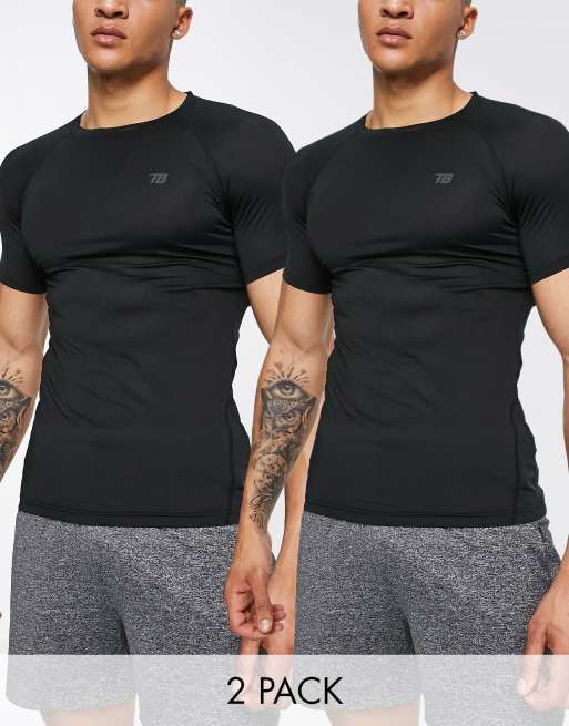 Threadbare - Active - Set van 2 muscle fit trainings T-shirts in zwart