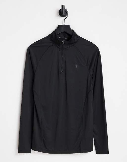 Threadbare - Active - Top da allenamento con cerniera lampo corta, colore nero