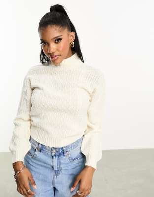 Threadbare Addison high neck cable knit oversized jumper in off white ...