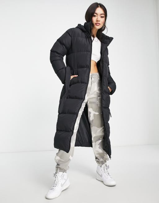 Threadbare Addison maxi belted puffer coat in black