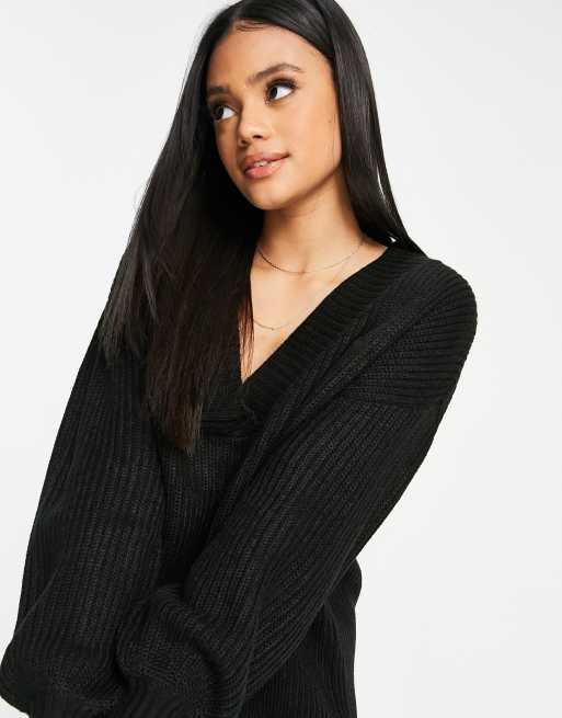 Oversized black clearance v neck jumper