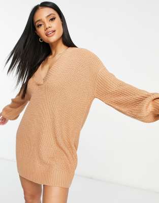 oversized v neck sweater dress