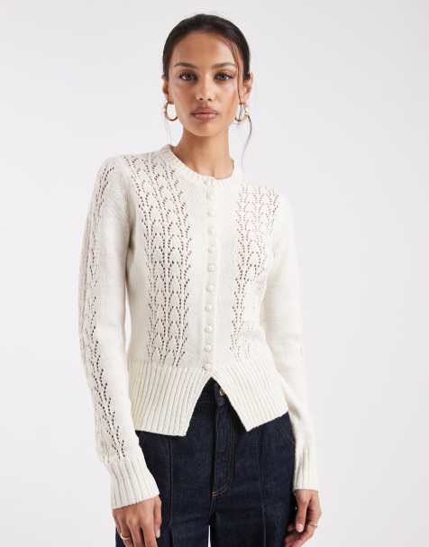 Threadbare - Ajourgebreid vest met ronde hals in ecru - view 1
