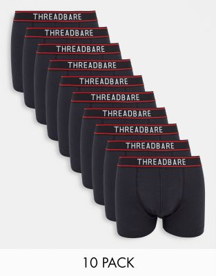 Threadbare alan 10 pack boxers with stripe waistband in black | ASOS