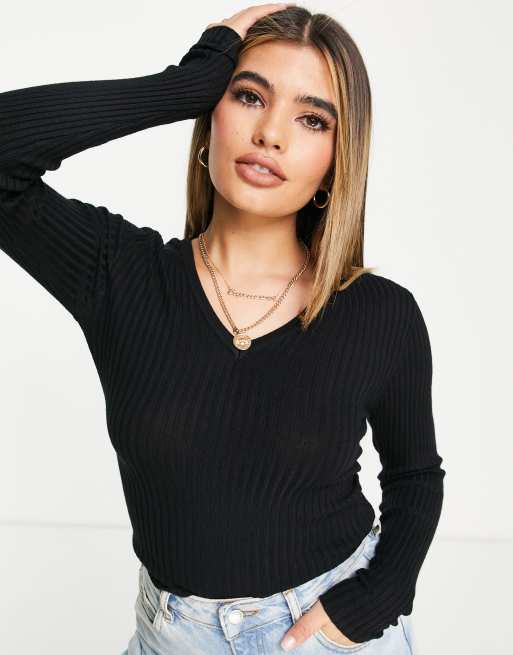 Threadbare Alex v neck jumper in black
