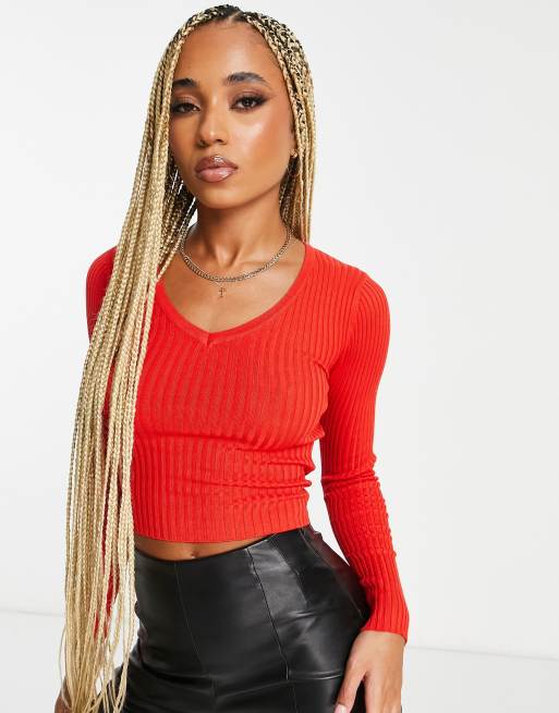 Threadbare Alex v neck jumper in red