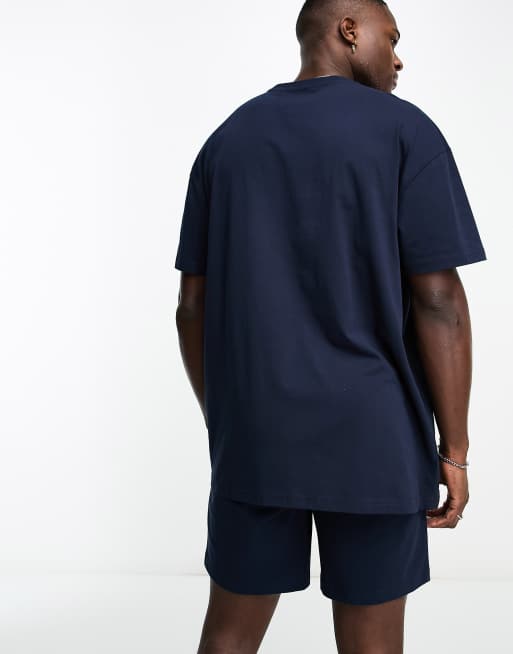 Threadbare - Allbrook - Completo da casa corto blu navy con T-shirt oversize e ricamo di robot, 4 di 4