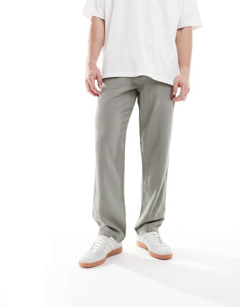 Threadbare 'annual' linen blend casual trousers in pale green - view 1