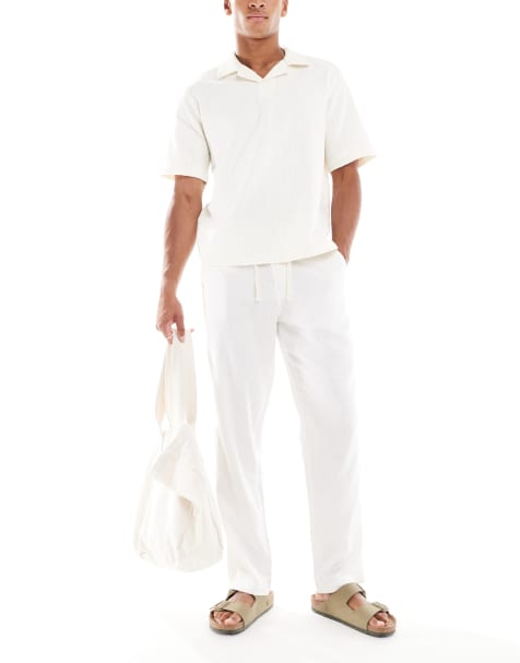 Threadbare 'annual' linen blend casual trousers in white - view 1