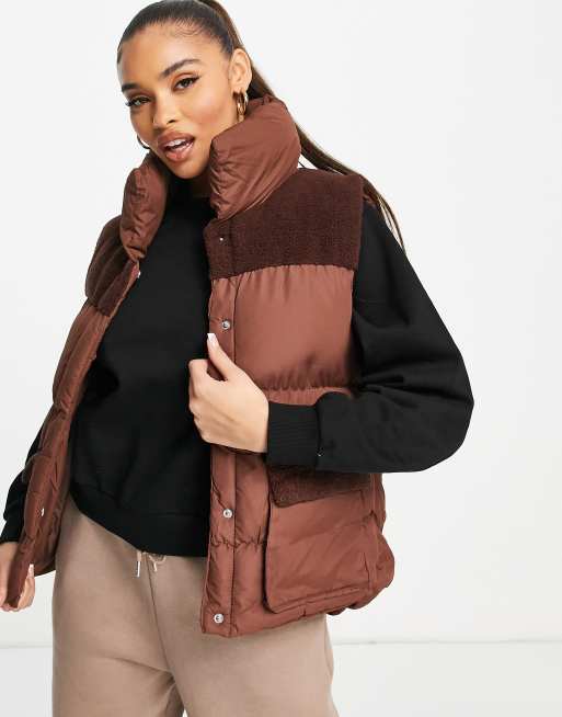 Threadbare - Apple - Gilet imbottito con pile borg color cioccolato