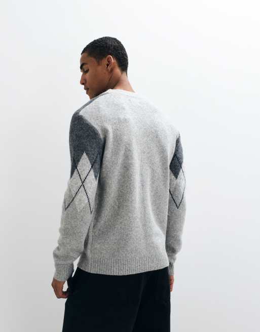 Threadbare argyle knitted button up cardigan in gray, 5 of 9