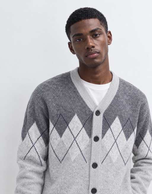Threadbare argyle knitted button up cardigan in gray, 6 of 9