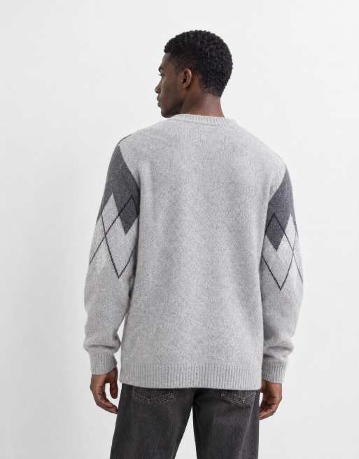 Threadbare argyle knitted button up cardigan in grey, 9 of 9