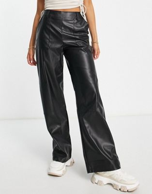 Threadbare Ariel PU wide leg trousers in black