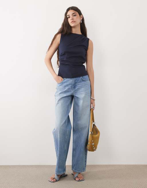 Threadbare – Ärmelloses, drapiertes Trägertop in Marineblau, 2 von 4