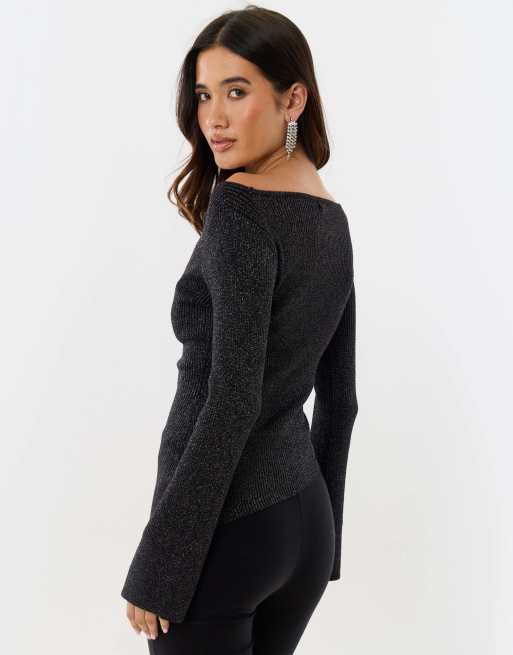 Threadbare Asymmetric knit jumper in black, 2 of 4