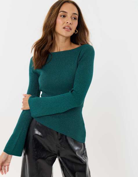 Threadbare Asymmetric knit jumper in teal - view 1
