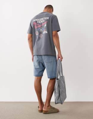Threadbare Back Print Graphic Short Sleeve T-shirt In Gray
