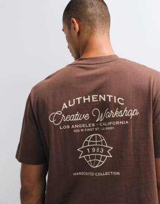 Threadbare Back Print Relaxed Fit T-shirt In Brown