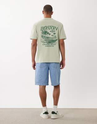 Threadbare Back Print Short Sleeve T-shirt In Green